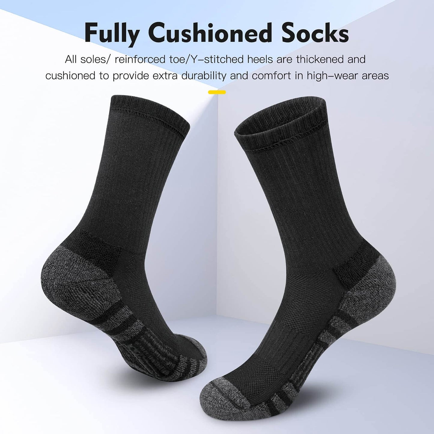 QD Men's Breathable Crew Socks One Size 6 Pairs
