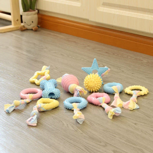 Dirfact | TPR Dog Chew Toy with Cotton Rope Knot for Small Dogs and Puppies