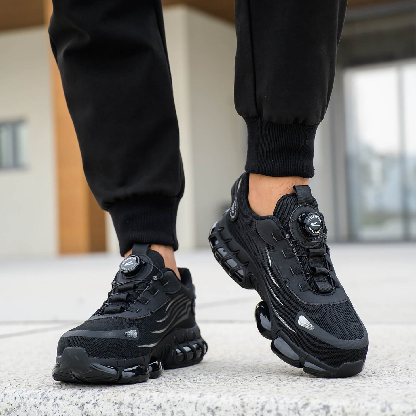 QD Steel Toe Knob Lacing Work Sneakers