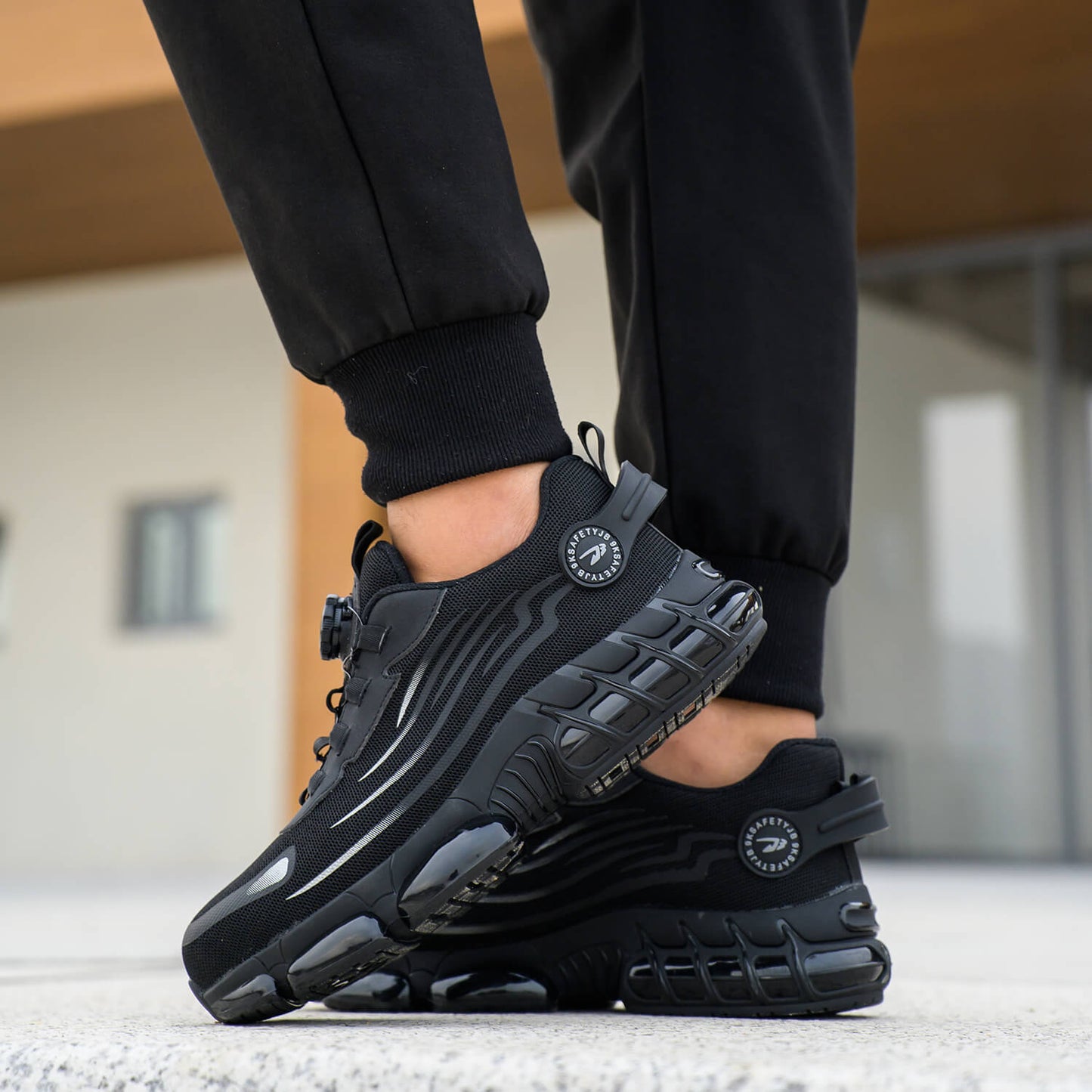 QD Steel Toe Knob Lacing Work Sneakers