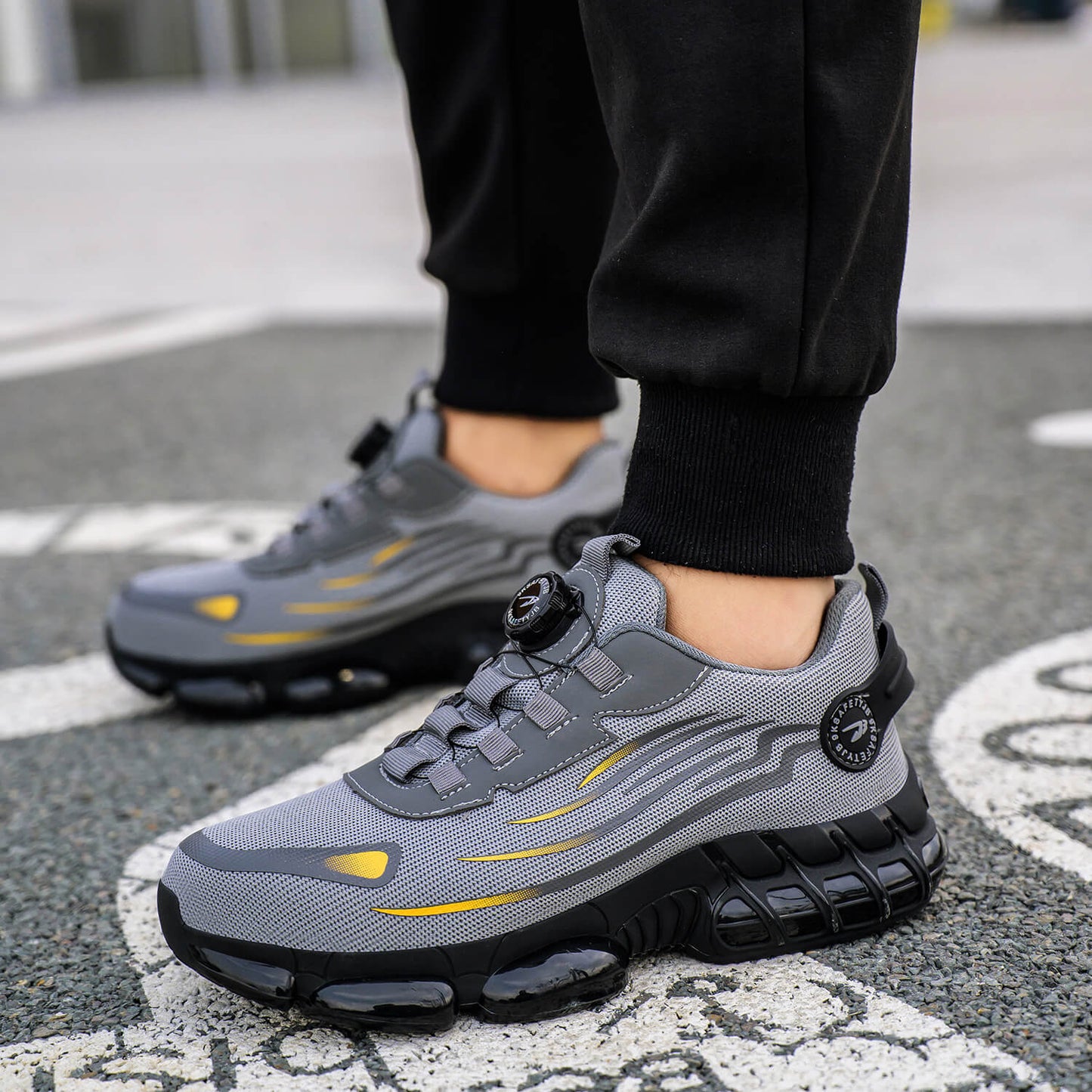 QD Steel Toe Knob Lacing Work Sneakers