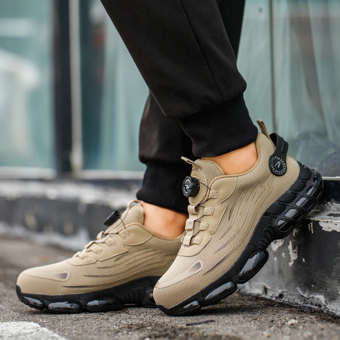 QD Steel Toe Knob Lacing Work Sneakers